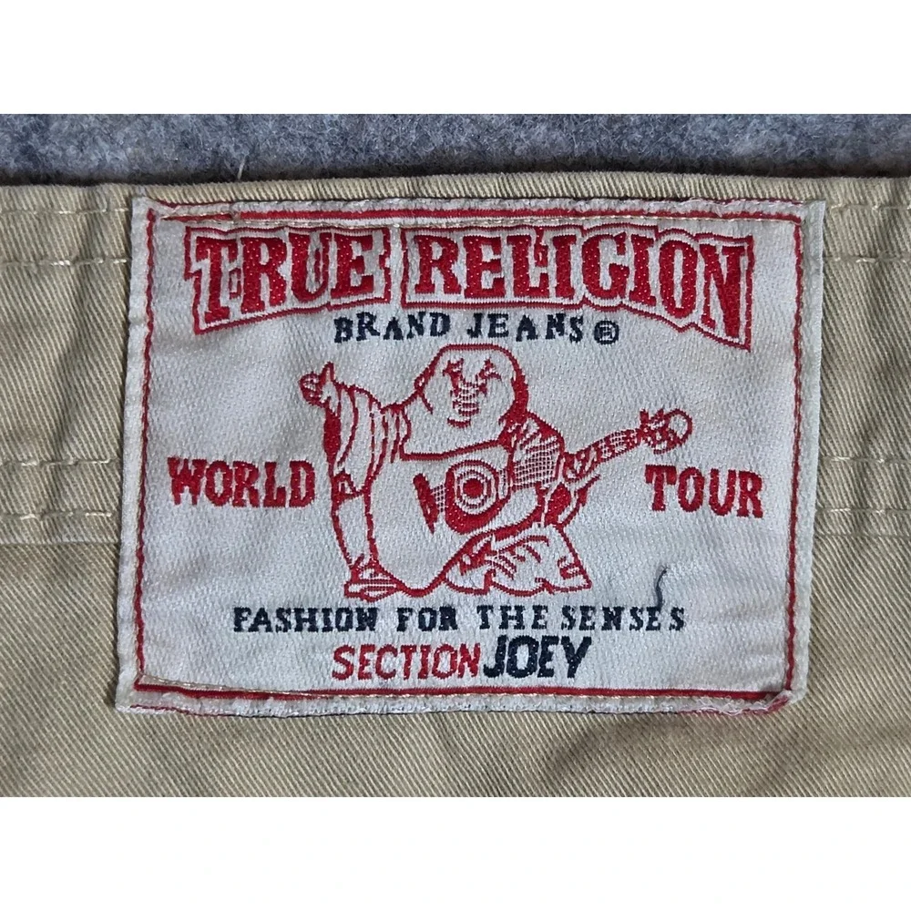 Vintage True Religion Joey Cargo Shorts Mens 36 Tan Khaki Made in USA Horseshoe